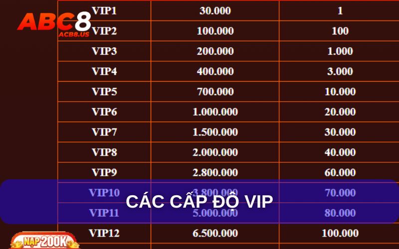 Tổng hợp các cấp độ VIP của người chơi